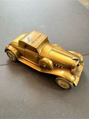 Vintage 1974 Banthrico 1930 Duesenberg Coin Bank Brass Advertising Piece